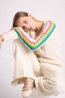 Java Rainbow Stripes V-Neck Sweater - Blanc Casse - 100% Oeko-Tex Cashmere - Woman