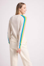 Jersey Cuello en V Bandas Arcoíris Mangas Java - Blanco