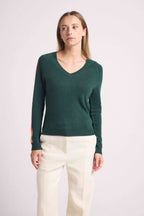 Java Rainbow Stripe Sleeve V-Neck Jumper - Bottle Green