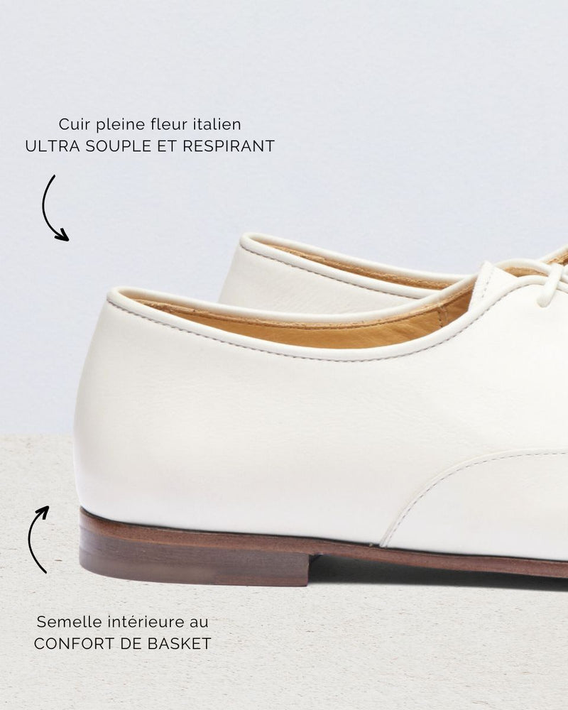 Richelieu - Empeigne Unie Jeanne - Cuir Blanc - Semelle Cuir - Femme