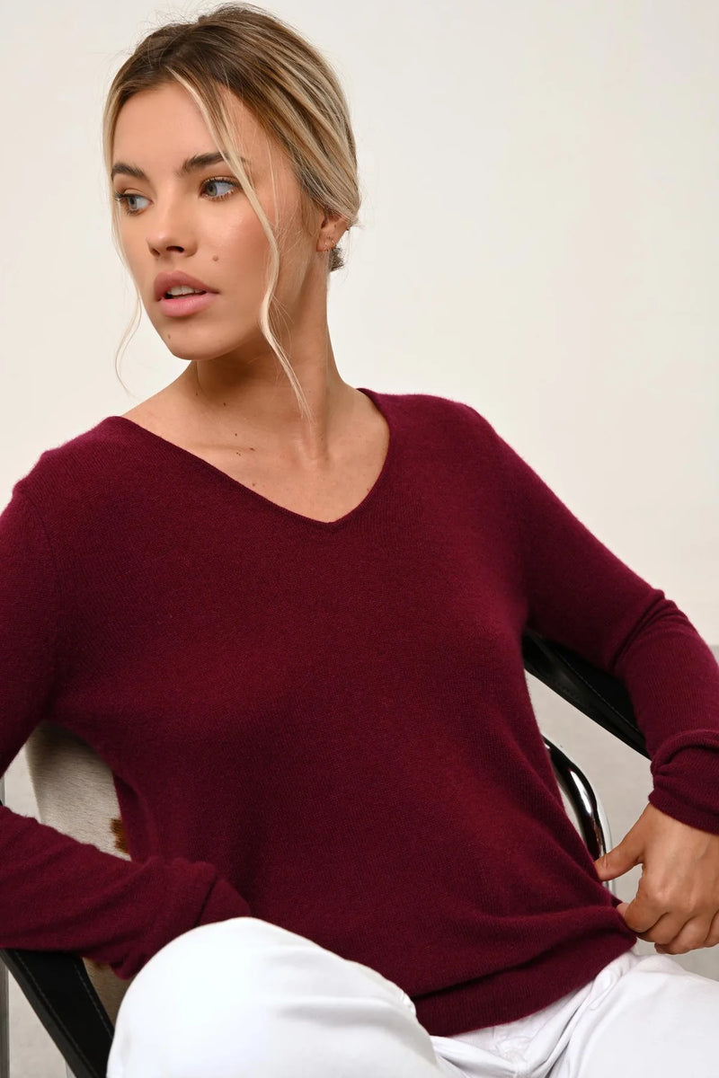 Pull Col V - Joan - Bordeaux