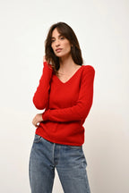 Pull Col V - Joan - Rouge
