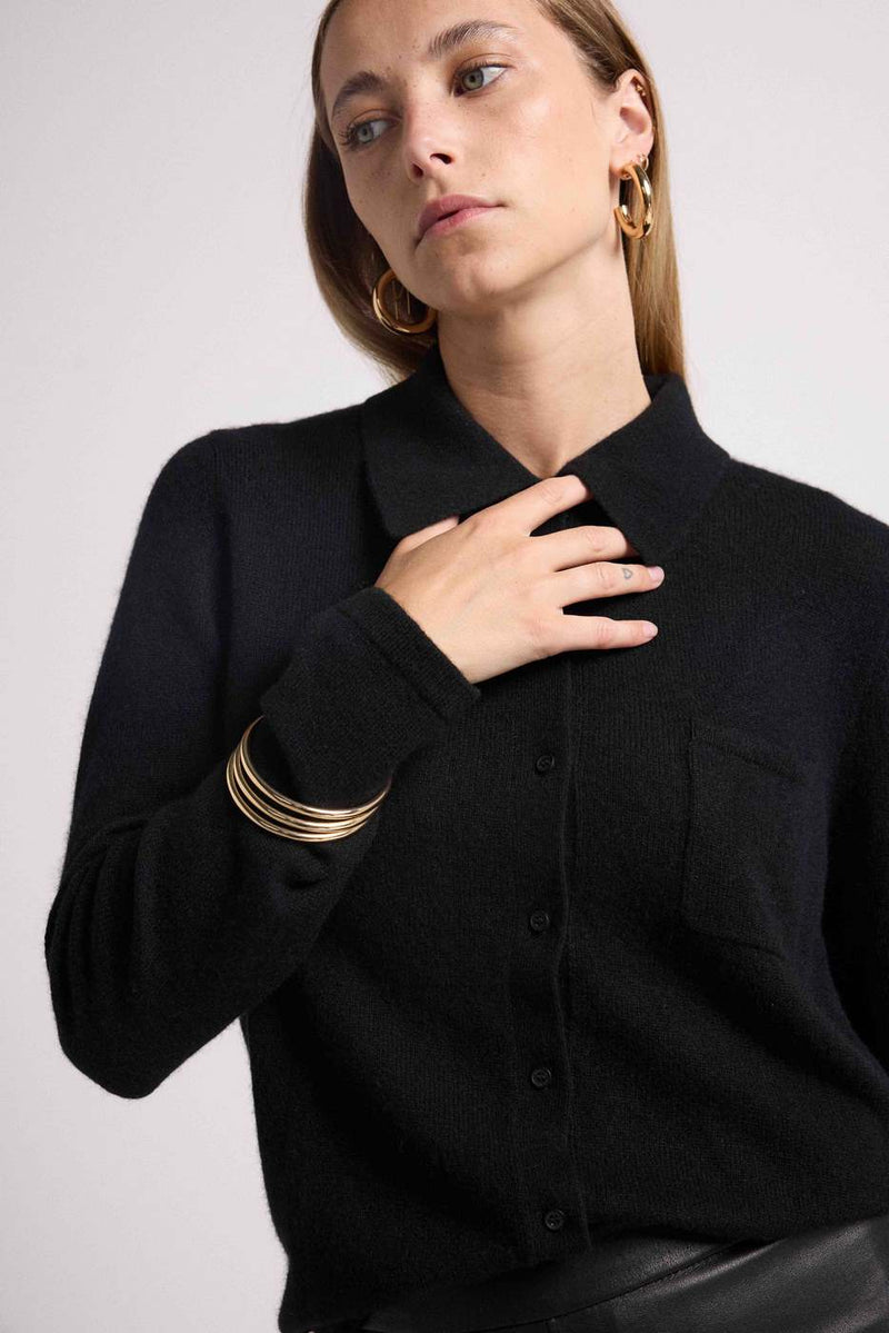 Johanna Button-down Shirt - Black - 100% Cashmere Oeko-Tex - Woman