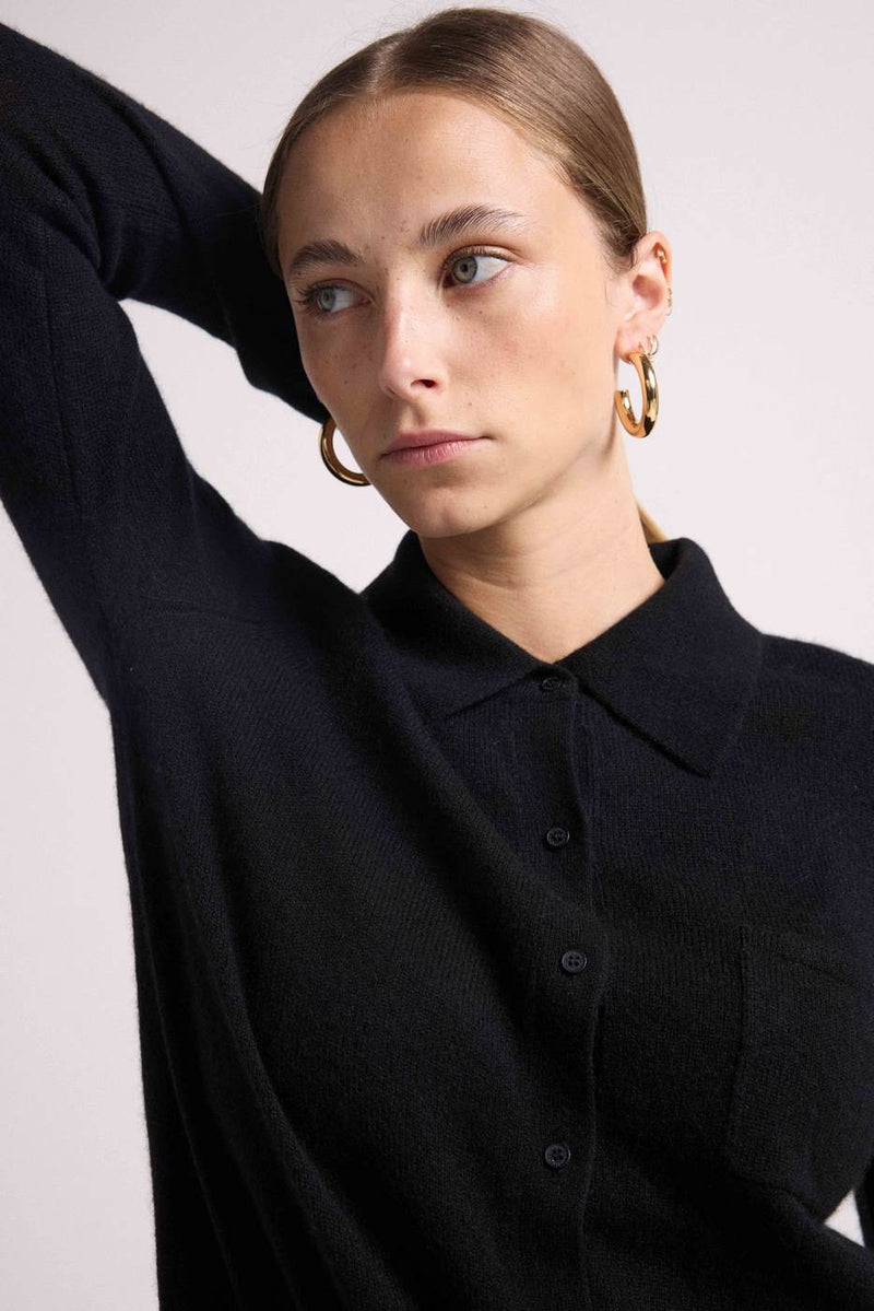 Johanna Button-down Shirt - Black - 100% Cashmere Oeko-Tex - Woman