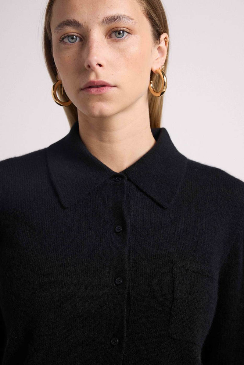 Johanna Button-down Shirt - Black - 100% Cashmere Oeko-Tex - Woman