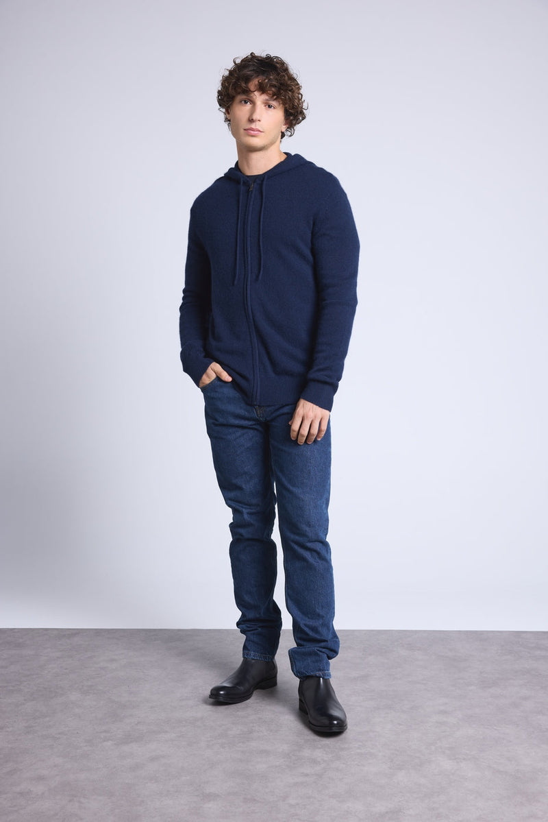 John Zip Hooded Sweatshirt - Navy Blue - Men