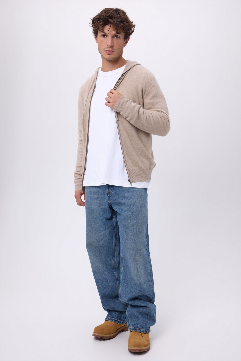 John Zip-Up Hoodie - Light Beige - Men