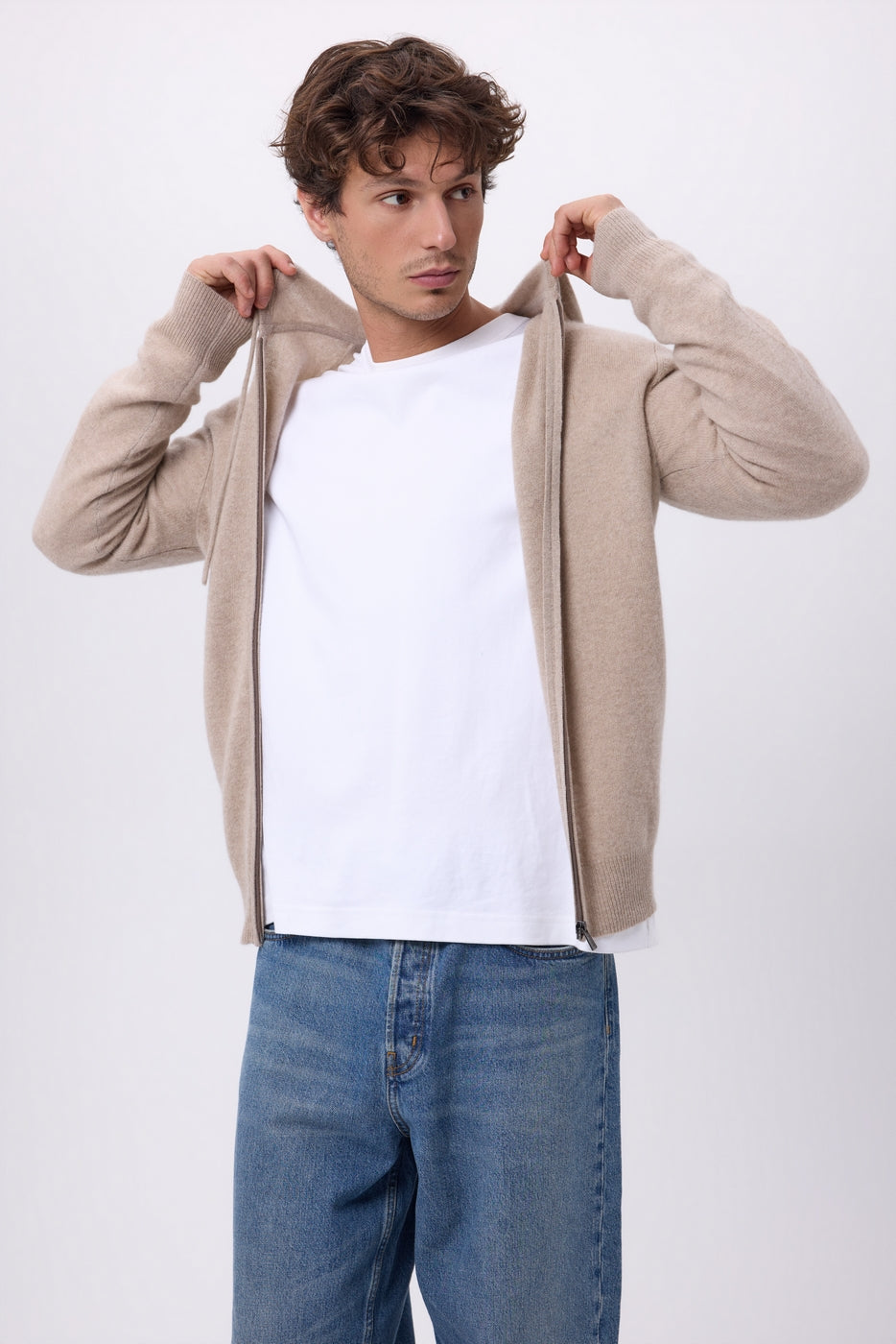 John Zip-Up Hoodie - Light Beige - Men