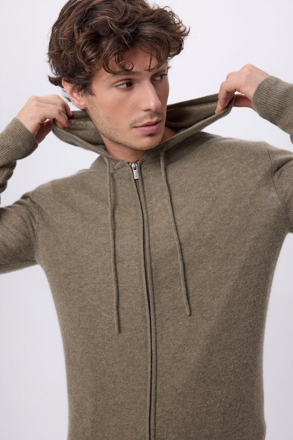 Sudadera con capucha y cremallera John - Caqui jaspeado - Hombre