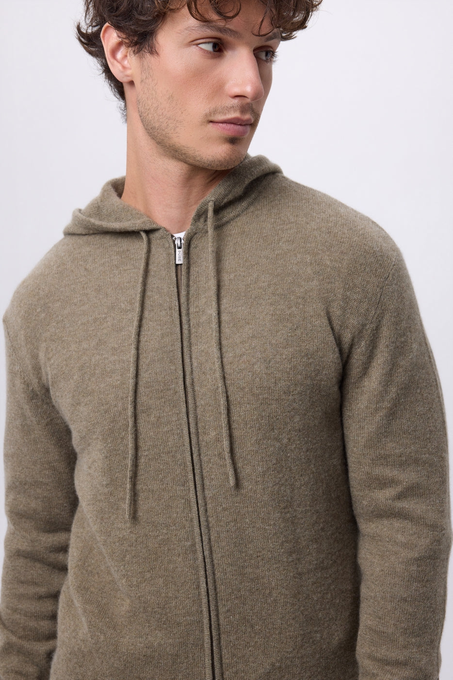 Sudadera con capucha y cremallera John - Caqui jaspeado - Hombre