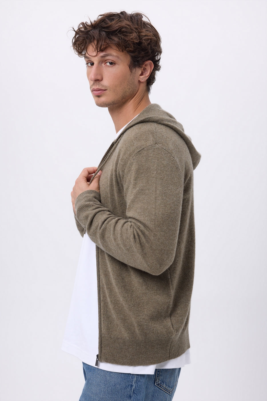 Sudadera con capucha y cremallera John - Caqui jaspeado - Hombre