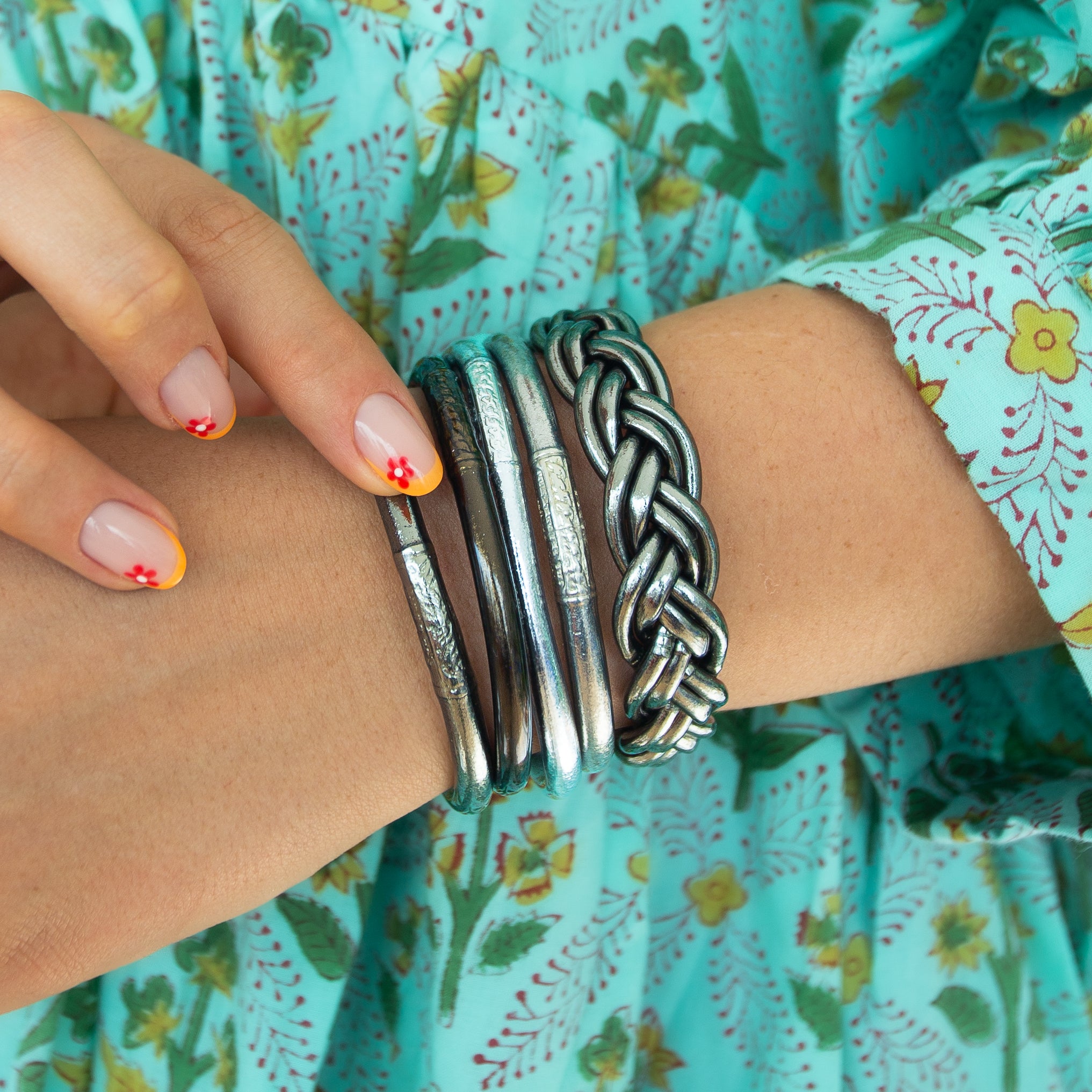 Buddhist Mantra Bangle Silver Antique