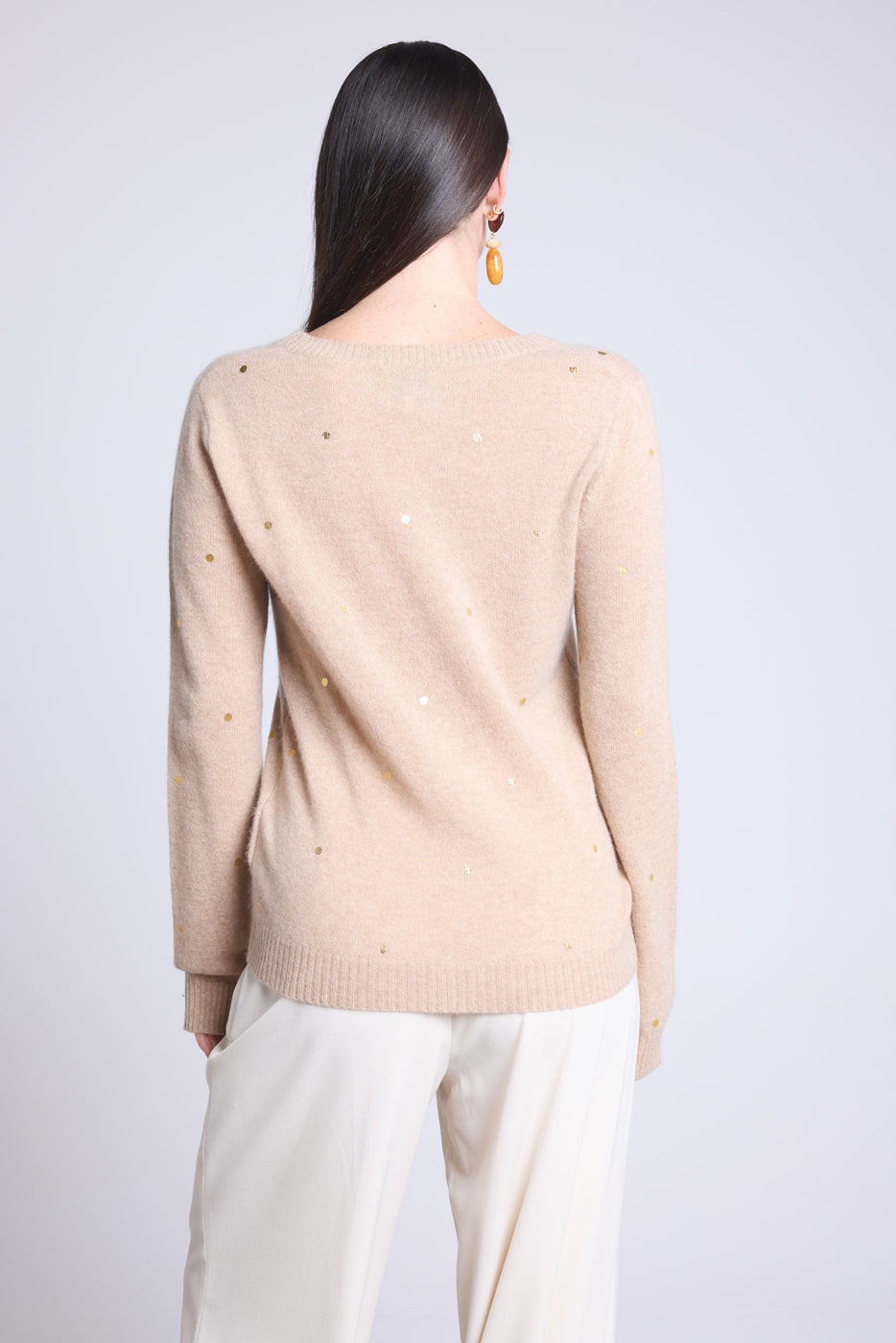 Josephine Gold Polka Dot Crew Neck Jumper - Beige And Gold - Women