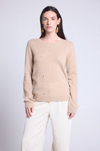 Josephine Gold Polka Dot Crew Neck Jumper - Beige And Gold - Women