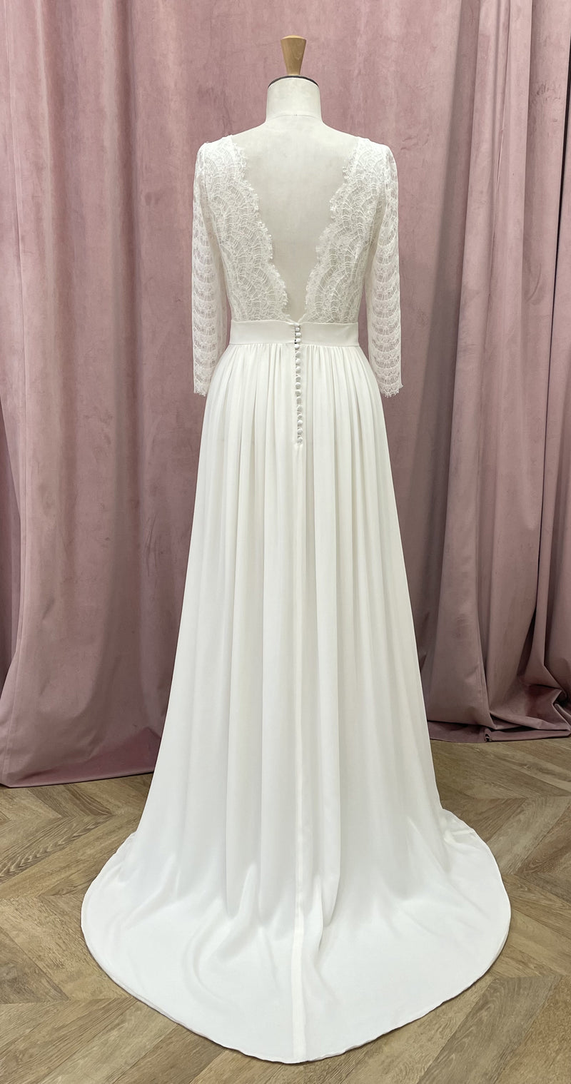 Robe Longue Joséphine Avec Traîne - Blanc Soie