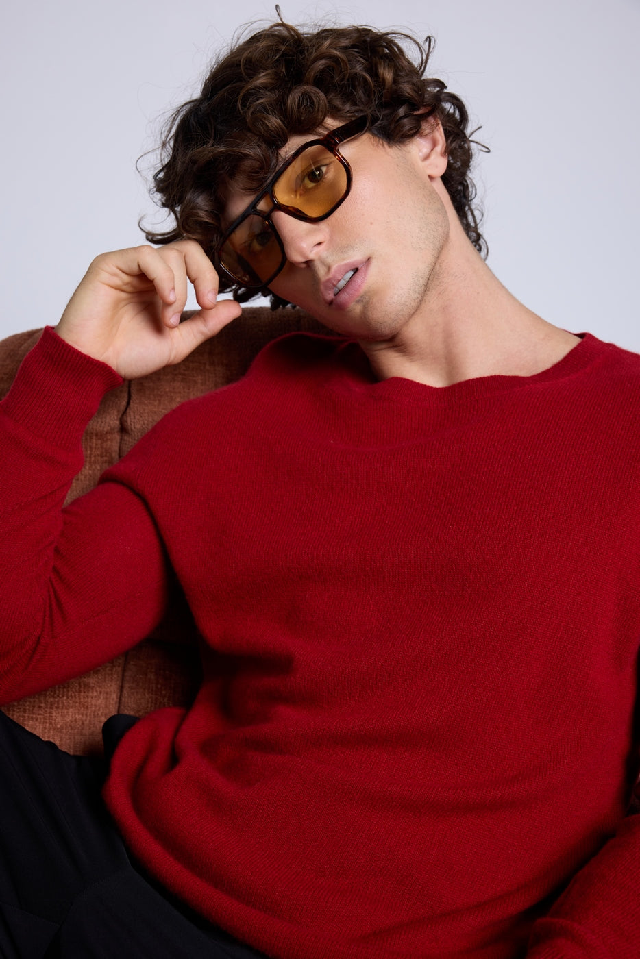 Josh Round-Neck Jumper - Burgundy Red - Men