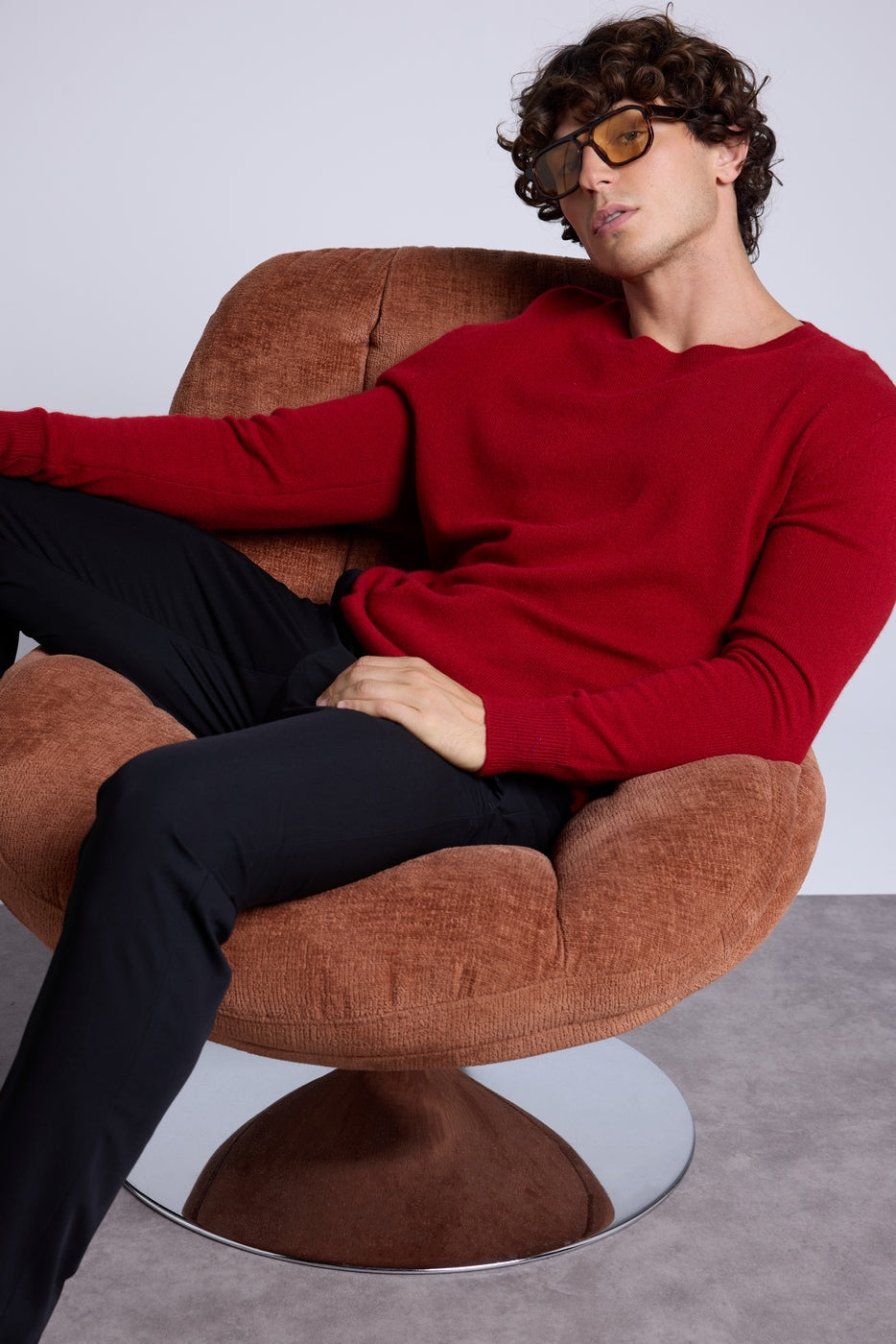 Josh Round-Neck Jumper - Burgundy Red - Men