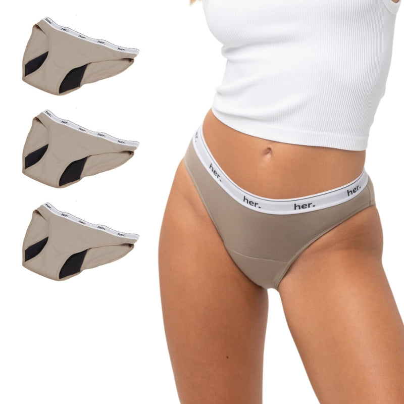 Set Of 3 Joy Menstrual Panties - Timber Wolf