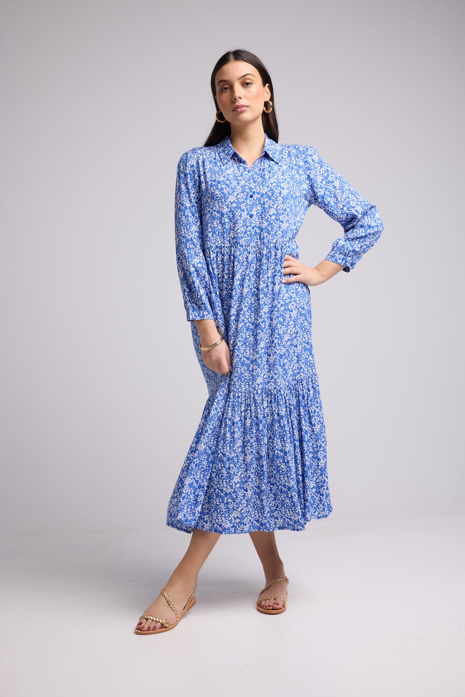 Vestido Largo - Jozy - Azul Flores Blancas