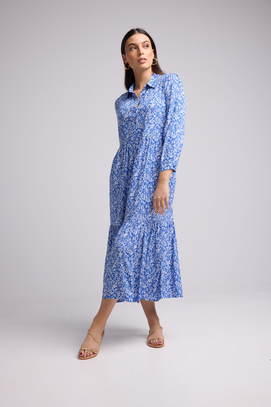 Vestido Largo - Jozy - Azul Flores Blancas