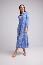 Vestido Largo - Jozy - Azul Flores Blancas