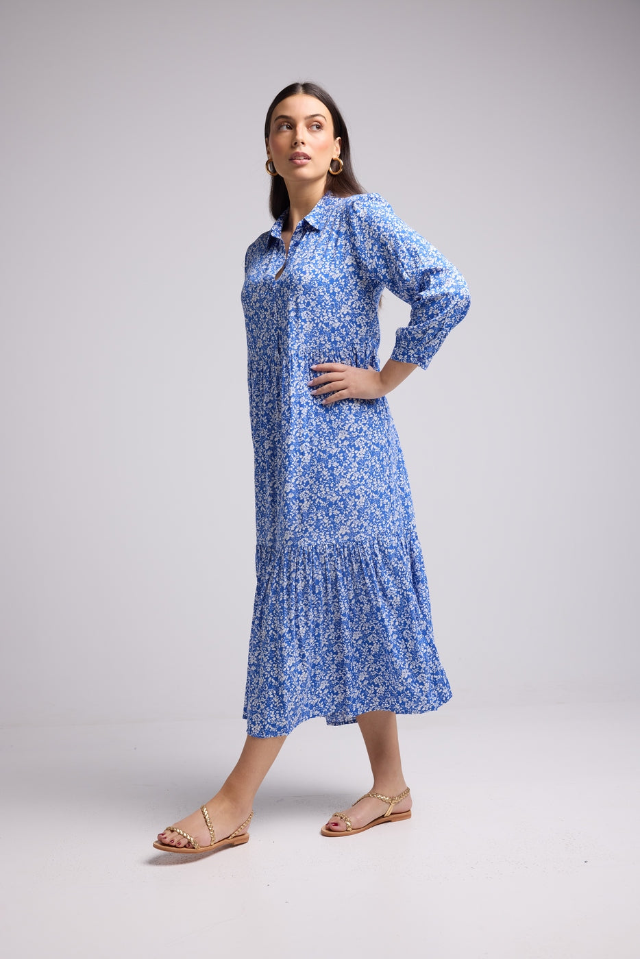 Vestido Largo - Jozy - Azul Flores Blancas