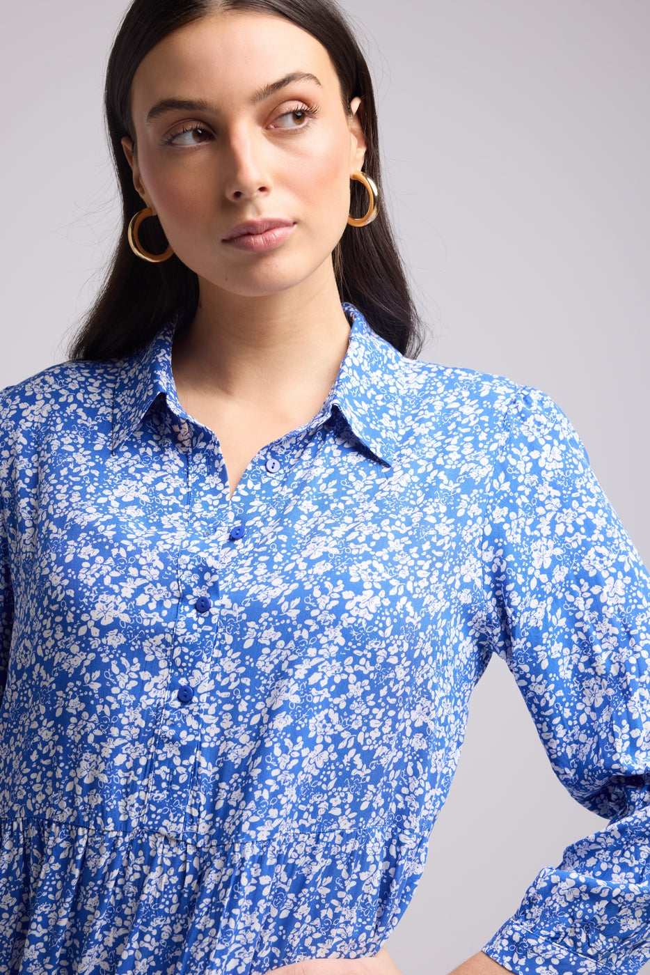 Vestido Largo - Jozy - Azul Flores Blancas