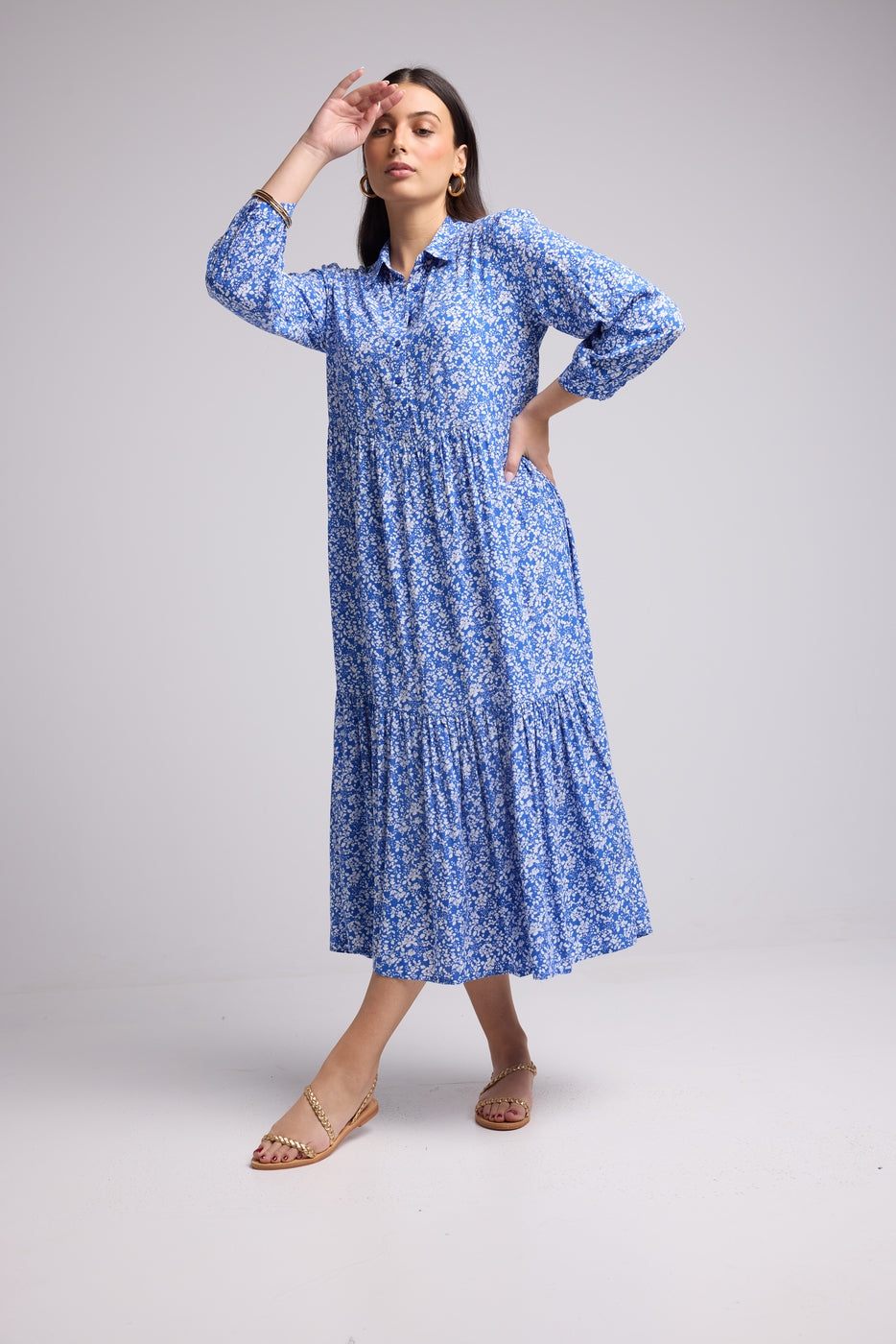 Vestido Largo - Jozy - Azul Flores Blancas
