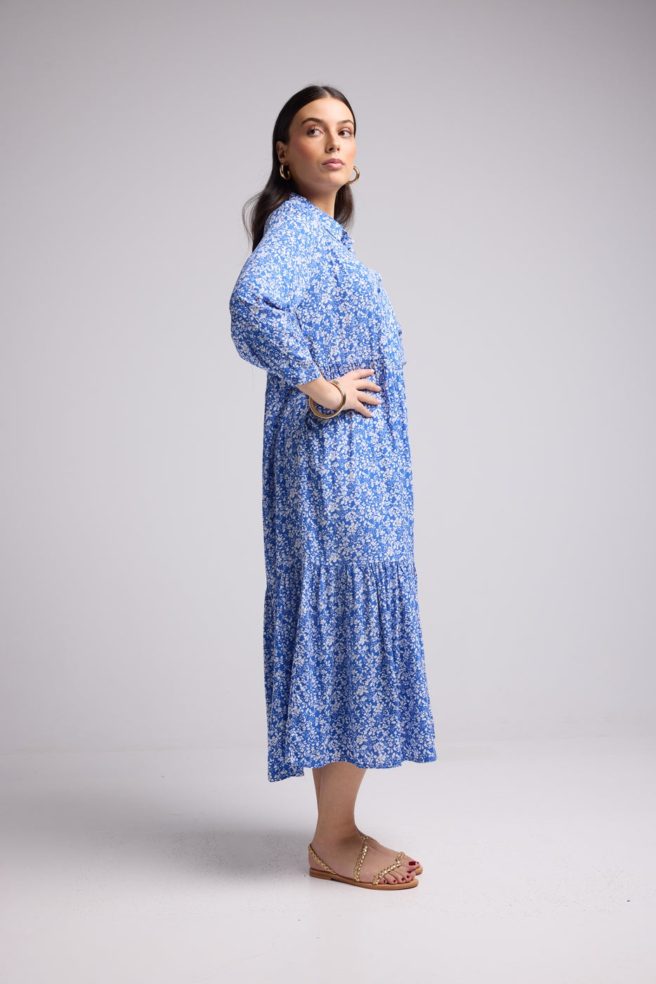 Vestido Largo - Jozy - Azul Flores Blancas