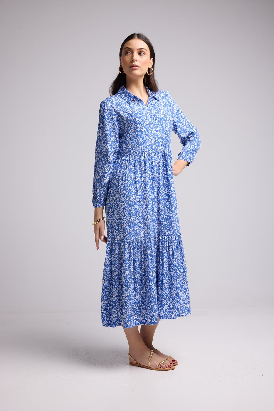 Vestido Largo - Jozy - Azul Flores Blancas