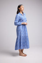 Vestido Largo - Jozy - Azul Flores Blancas