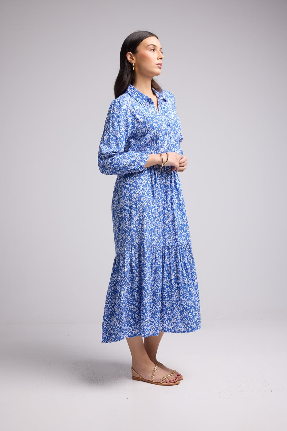 Vestido Largo - Jozy - Azul Flores Blancas