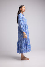 Vestido Largo - Jozy - Azul Flores Blancas