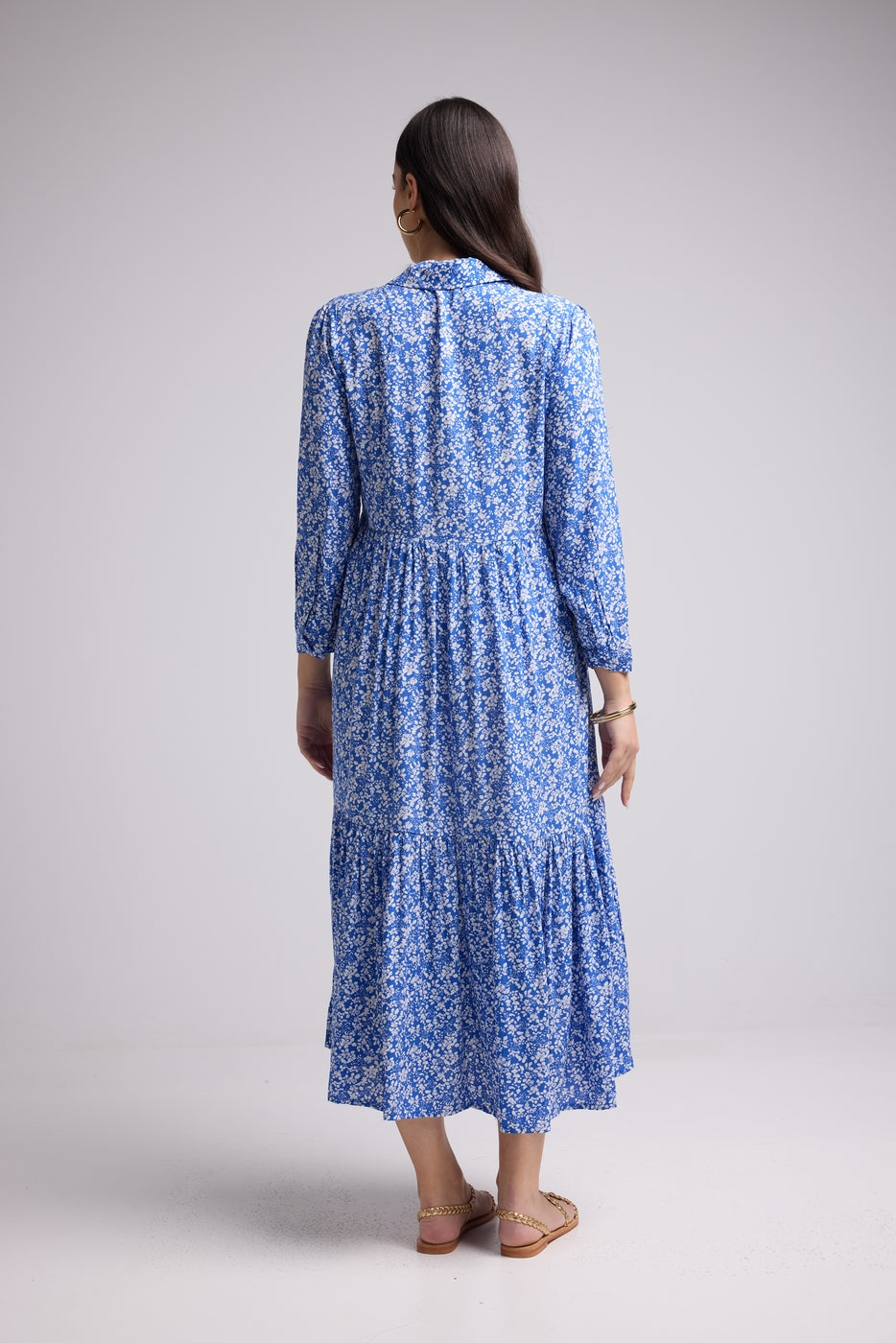 Vestido Largo - Jozy - Azul Flores Blancas