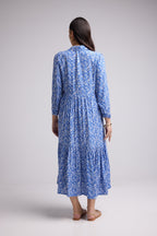 Vestido Largo - Jozy - Azul Flores Blancas