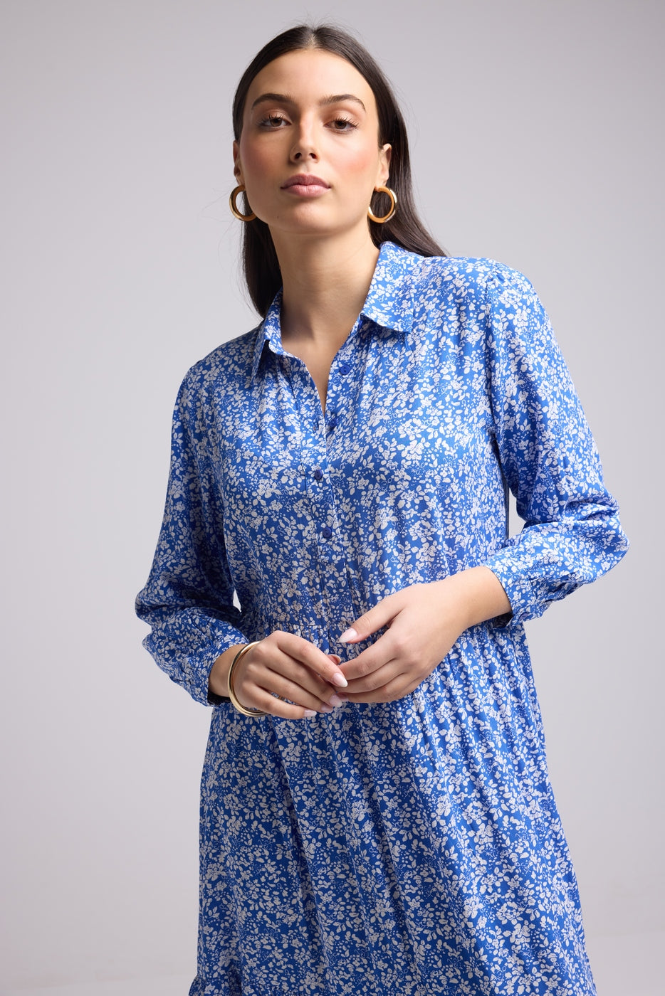 Vestido Largo - Jozy - Azul Flores Blancas