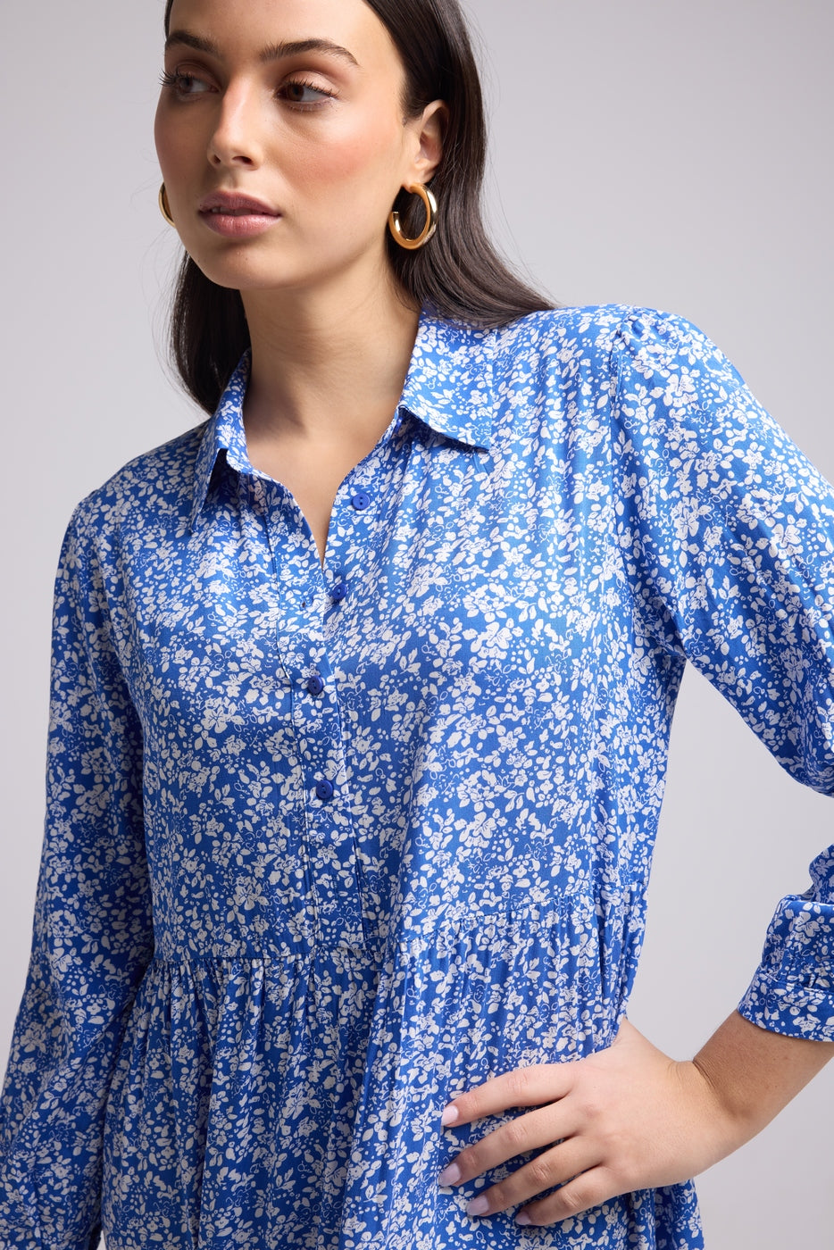 Vestido Largo - Jozy - Azul Flores Blancas