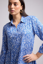 Vestido Largo - Jozy - Azul Flores Blancas