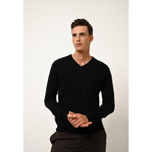 Pull Col V  Walt - 100% Cachemire 2 Fils - Noir - Homme