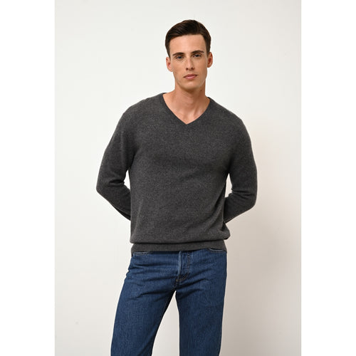 Just Cashmere - Pull Col V Walt Anthracite Chiné - 100% Cachemire - 2 Fils - Jersey - Homme