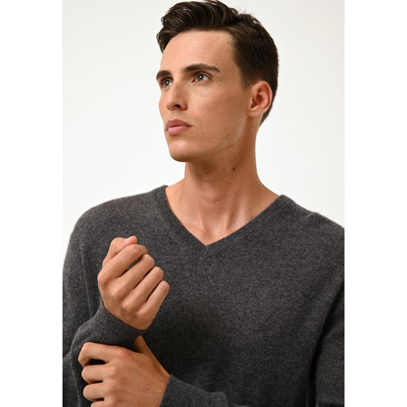 Cashmere  sudadera Just - Walt Jersey Cuello V Antracita Heather - 100% Cachemira - 2 Hilados - - Hombre