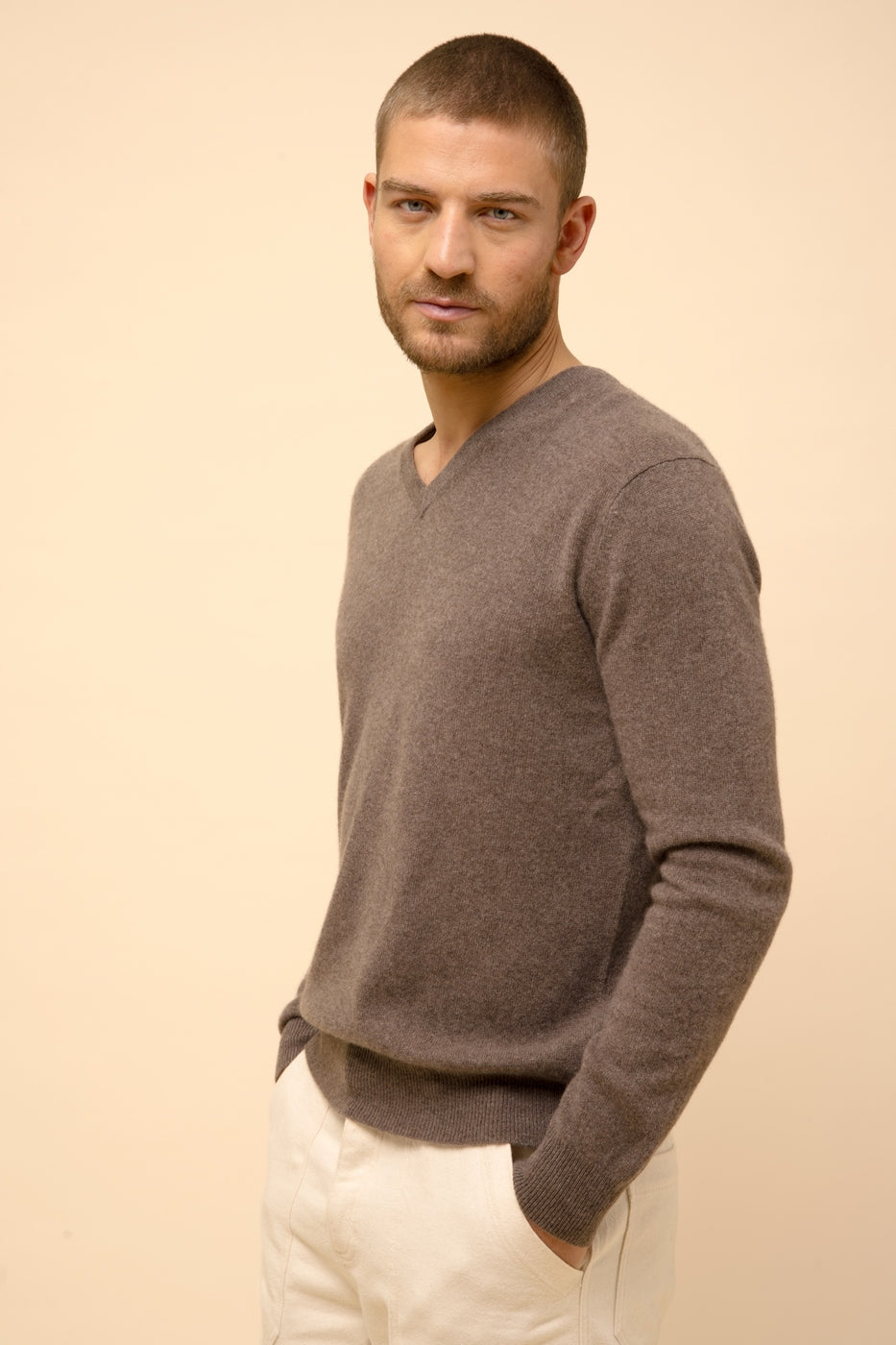 Jersey Cuello Pico - Walt - Taupe Chiné