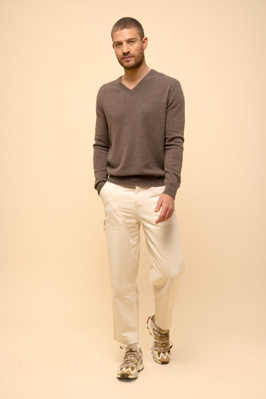 Jersey Cuello Pico - Walt - Taupe Chiné