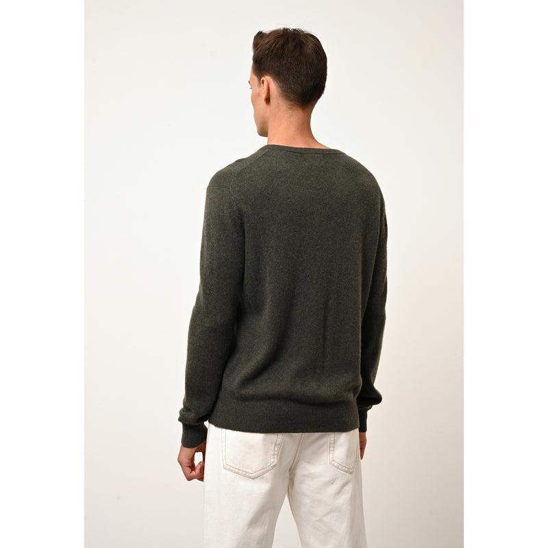 Pull Col V  Walt - 100% Cachemire 2 Fils - Kaki Chiné - Homme