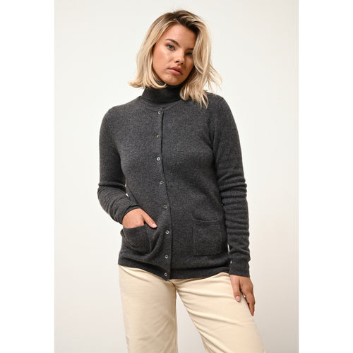 Cardigan Col Rond Katharine - 100% Cachemire 2 Fils - Anthracite Chiné - Femme