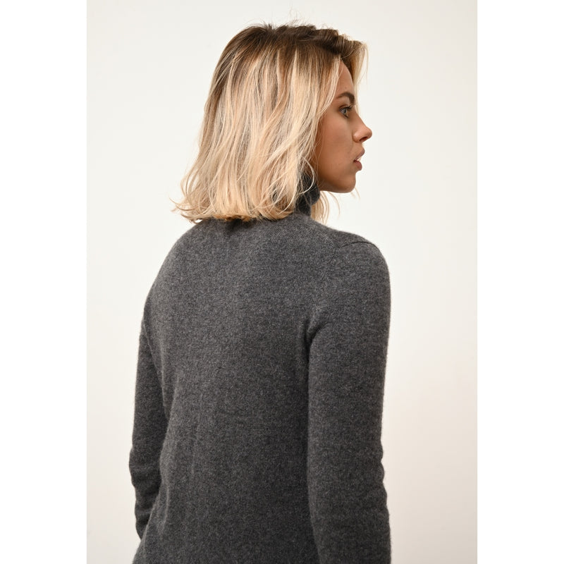 Cardigan Col Rond Katharine - 100% Cachemire 2 Fils - Anthracite Chiné - Femme