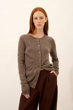 Round-Neck Cardigan - Katharine - Mottled Taupe