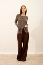 Round-Neck Cardigan - Katharine - Mottled Taupe