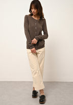 Cárdigan de Cuello Redondo Katharine - 100% Cachemira 2 Cabos - Taupe Chiné - Mujer