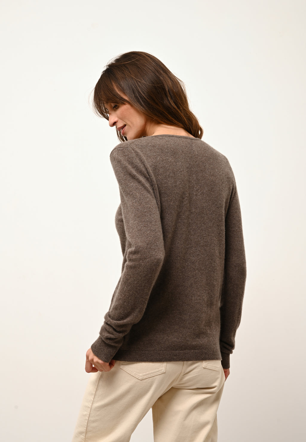 Cárdigan de Cuello Redondo Katharine - 100% Cachemira 2 Cabos - Taupe Chiné - Mujer